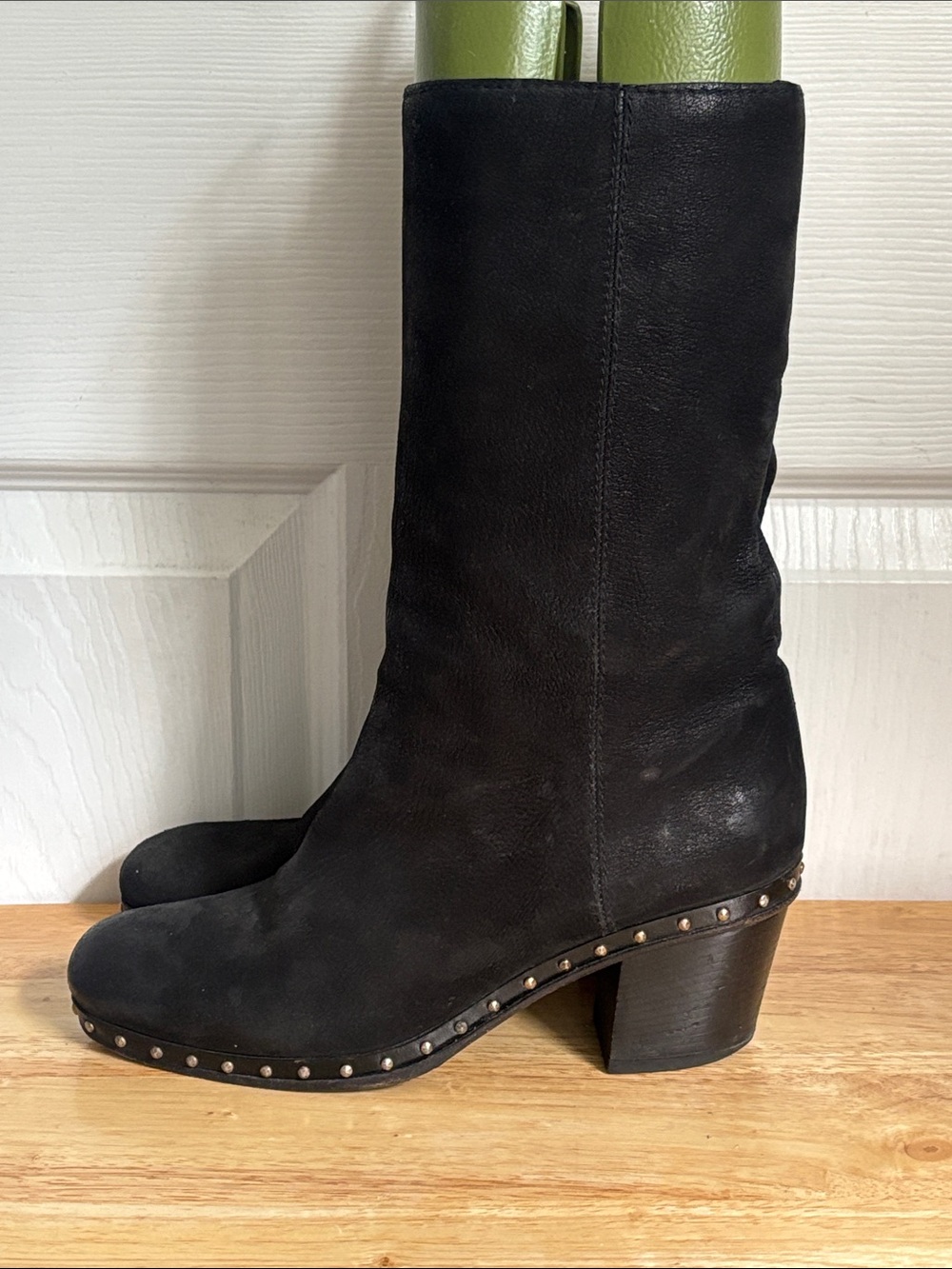 MIU MIU Black Suede Studded Mid-Calf Women’s Boots Size 38 altered calf moto sty